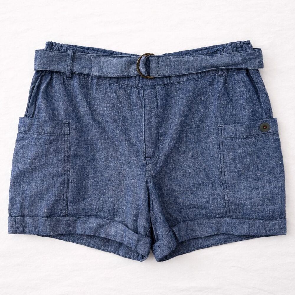 Anthropologie Hei Hei Shorts Size Medium Linen Cotton Blue Belted Pockets